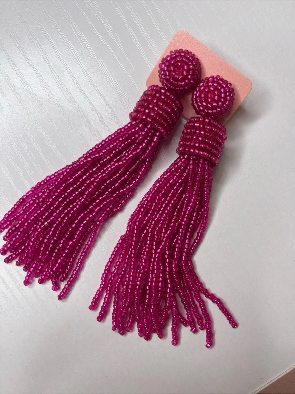 Fuchsia Beaded Tassel Drop Earrings